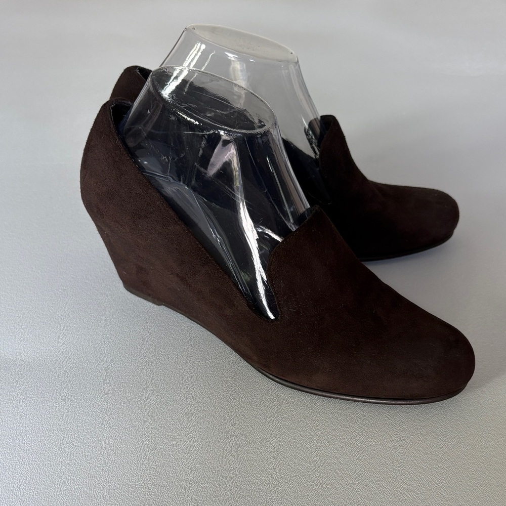 Stuart Weitzman Arise Suede Loafer Wedge Shoes Brown Neutral Minimalist Size 8.5